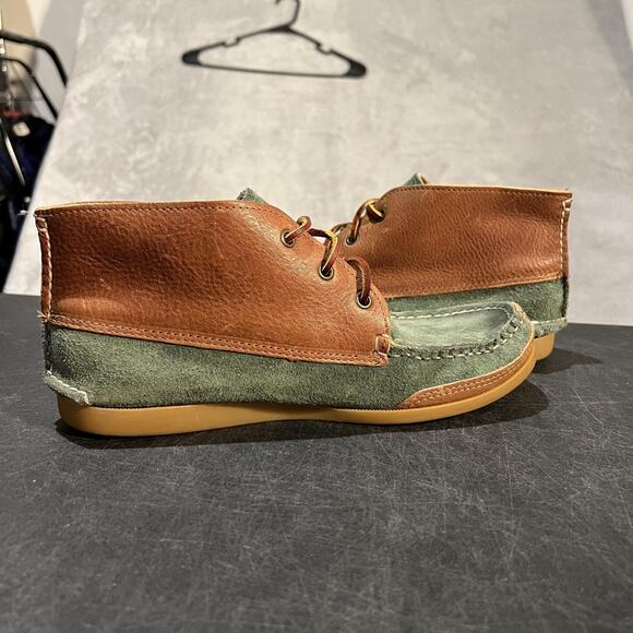 Quoddy Handsewn Boots Mens Size 9.5 Green Suede Brown Leather Moc Toe Chukka